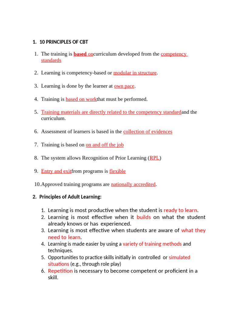 10 Principles of Competency-Based Training | PDF