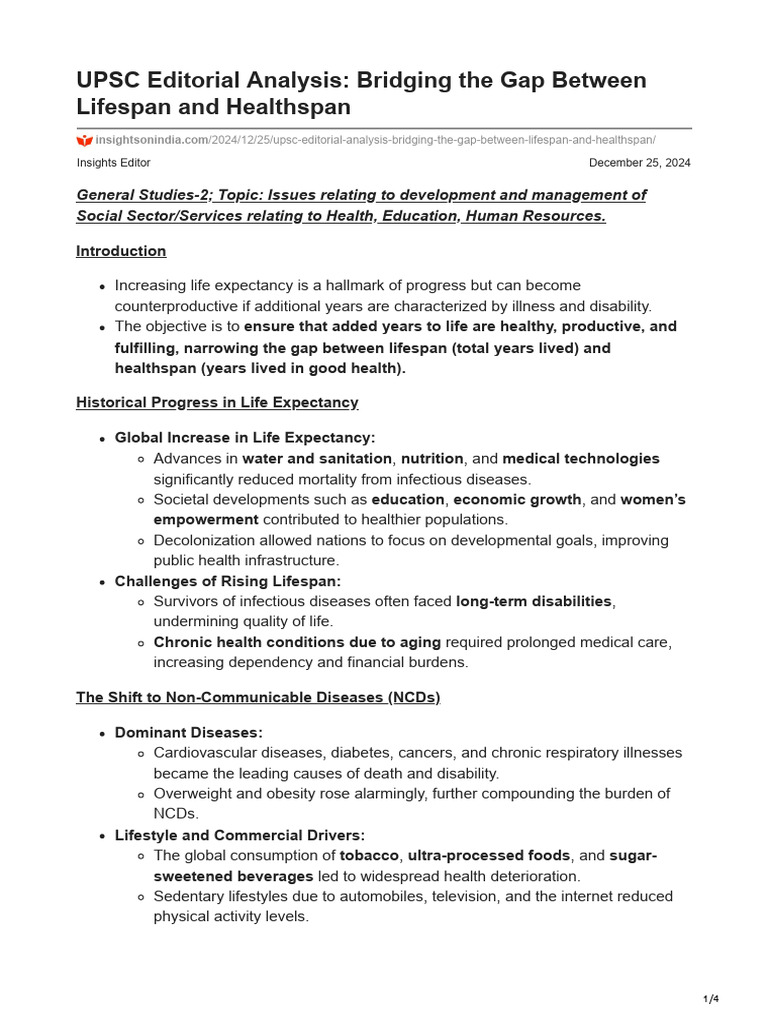 Bridging The Gap Between Lifespan and Healthspan | PDF | Life ...
