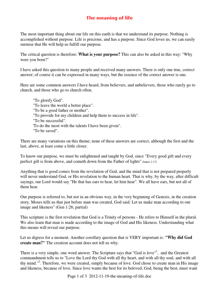 2012 11 19 The Meaning of Life | PDF | Thou | Ten Commandments