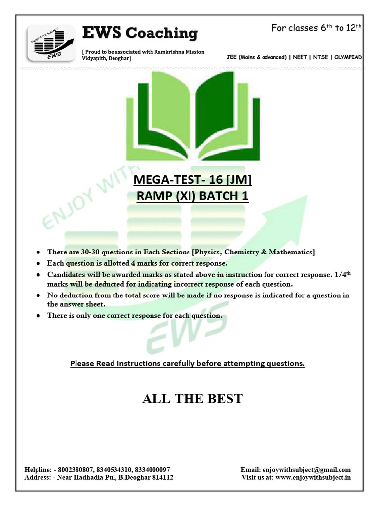 MT 16 Jee B1 Wa | PDF | Acceleration | Force
