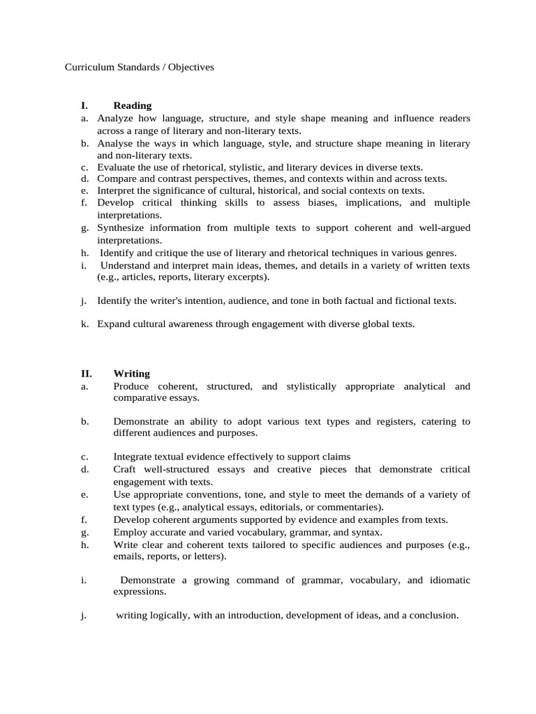 Curriculum Standards (G11-12) | PDF | Essays | Rhetoric