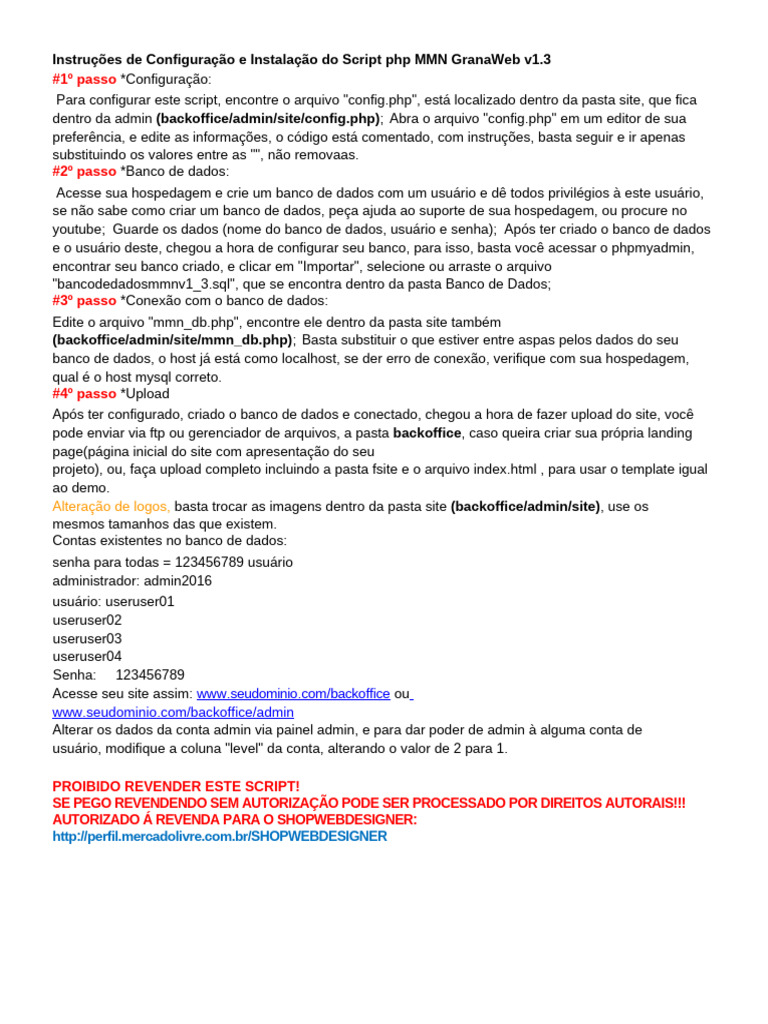 Configuração do Script MMN GranaWeb | PDF | Bancos de dados | Gestão de ...