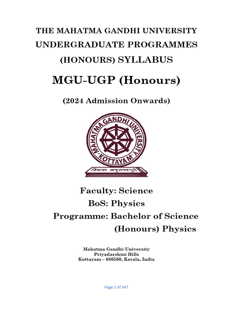 MGU B.Sc. Physics Honours Syllabus 2024 | PDF | Force | Waves
