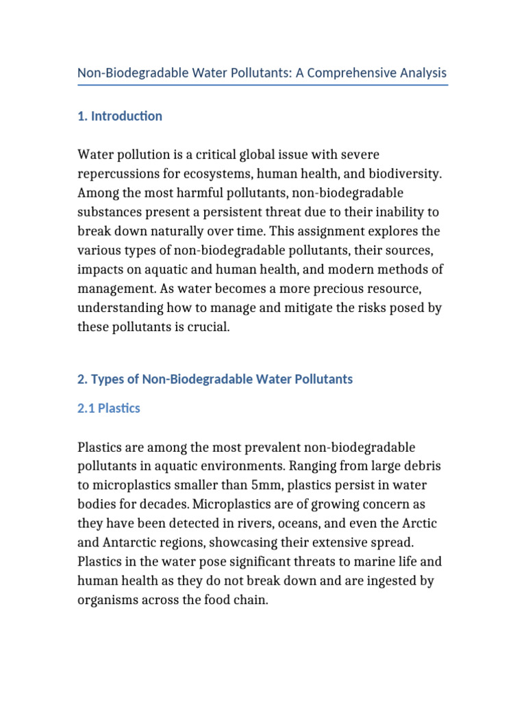Non Biodegradable Water Pollutants Final Assignment | PDF | Water ...