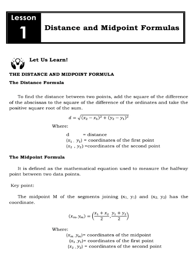 Distance and Midpoint Formula | PDF