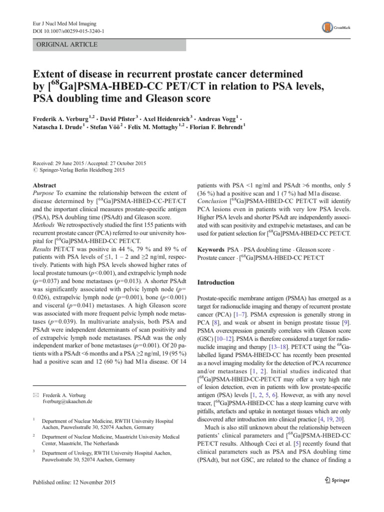 PSA Doubling Time and PET/CT in PCA | PDF | Prostate Specific Antigen ...
