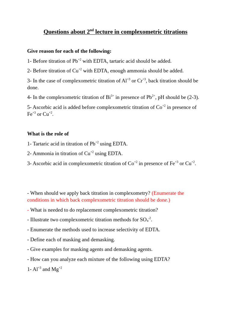 Questions about 2nd lecturer of complexometry | PDF