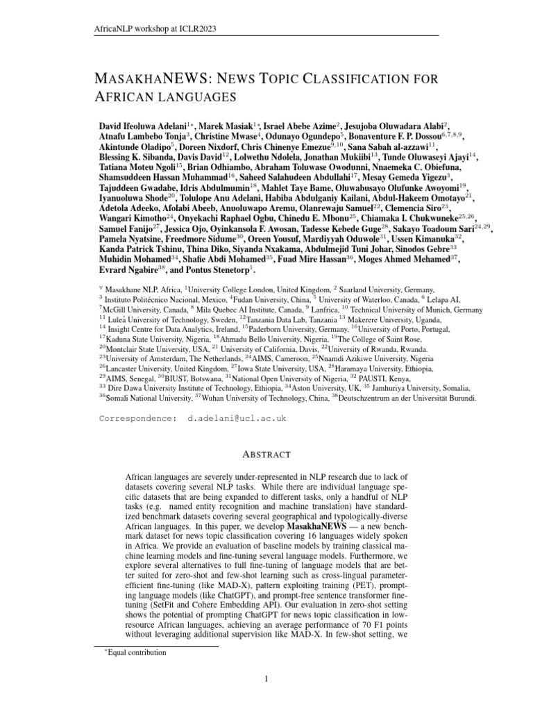 MasakhaNEWS: African News Classification | PDF | Statistical ...