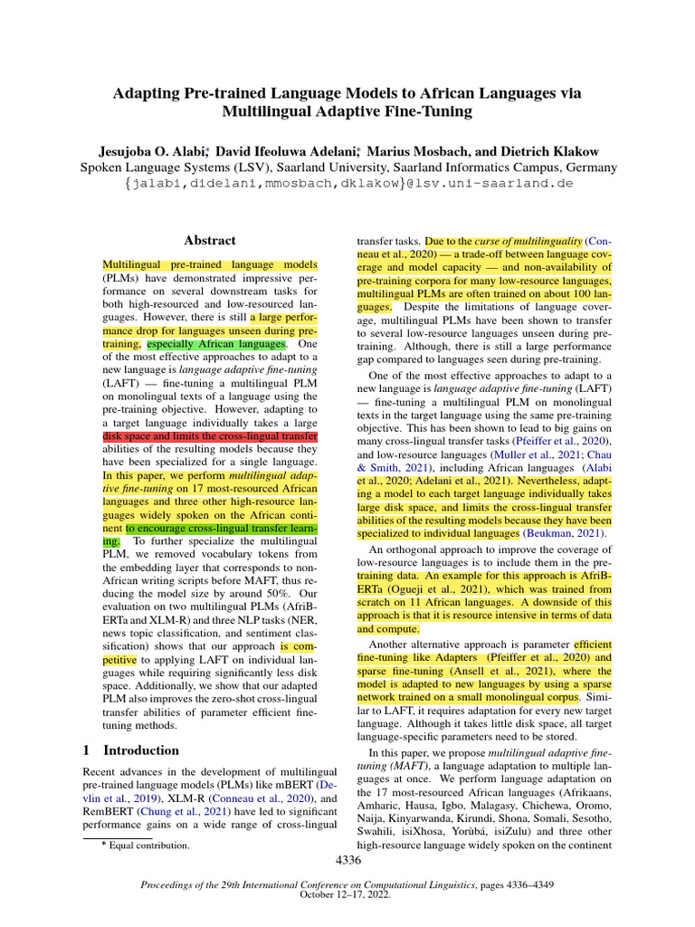 Multilingual Adaptive Fine-Tuning for Yoruba | PDF | Product Lifecycle ...
