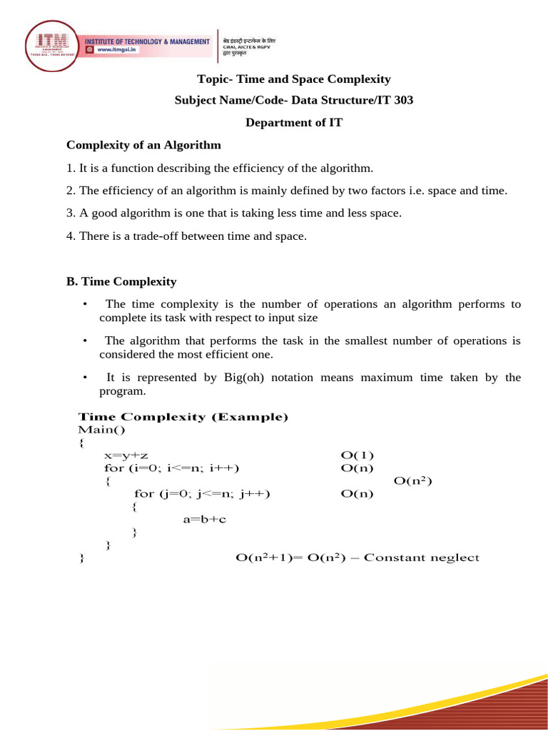 Lecture-5 IT-303 Time and Space Complexity | PDF
