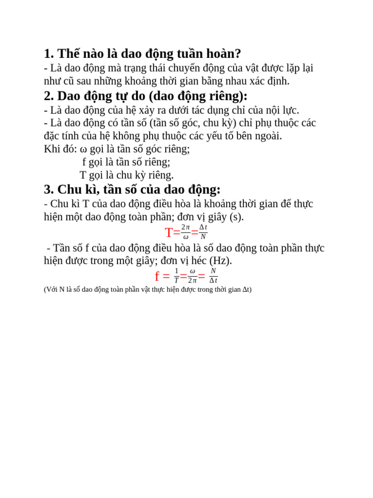 1. Thế nào là dao động tuần hoàn? 2. Dao động tự do (dao động riêng) | PDF