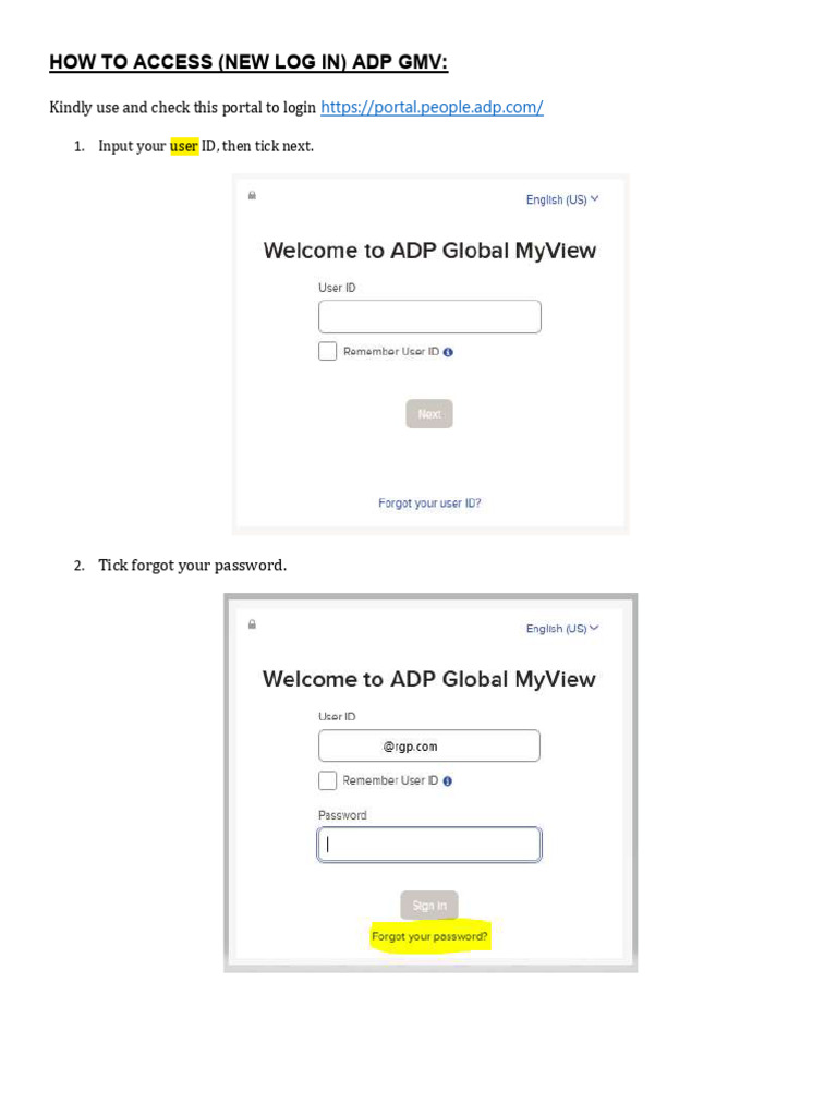 Accessing ADP GMV Login Instructions | PDF