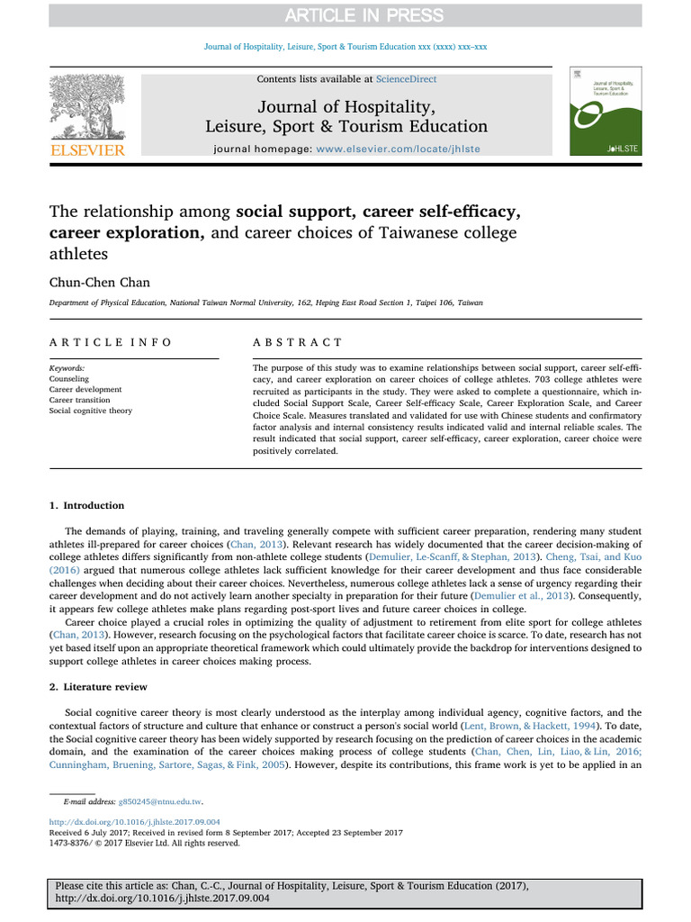 Social Support, Self Efficacy Karir Atlit Taiwan | PDF | Self Efficacy ...