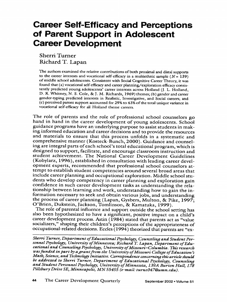 Adolescent Career Development Insights | PDF | Self Efficacy | School ...