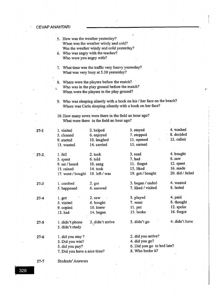 Simple Past Tense I Did Answer Key 1 | PDF