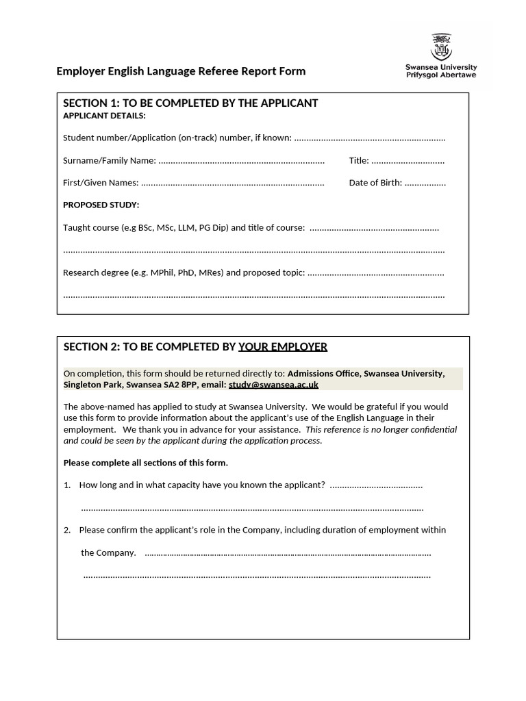 English Language Employer Reference Form | PDF | Titles | Vocational ...