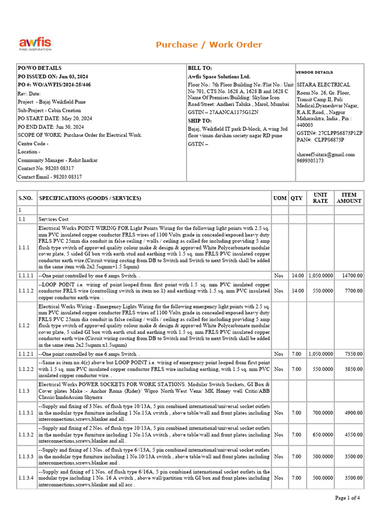 Electrical Work Purchase Order 2024 | PDF | Electrical Wiring | Damages