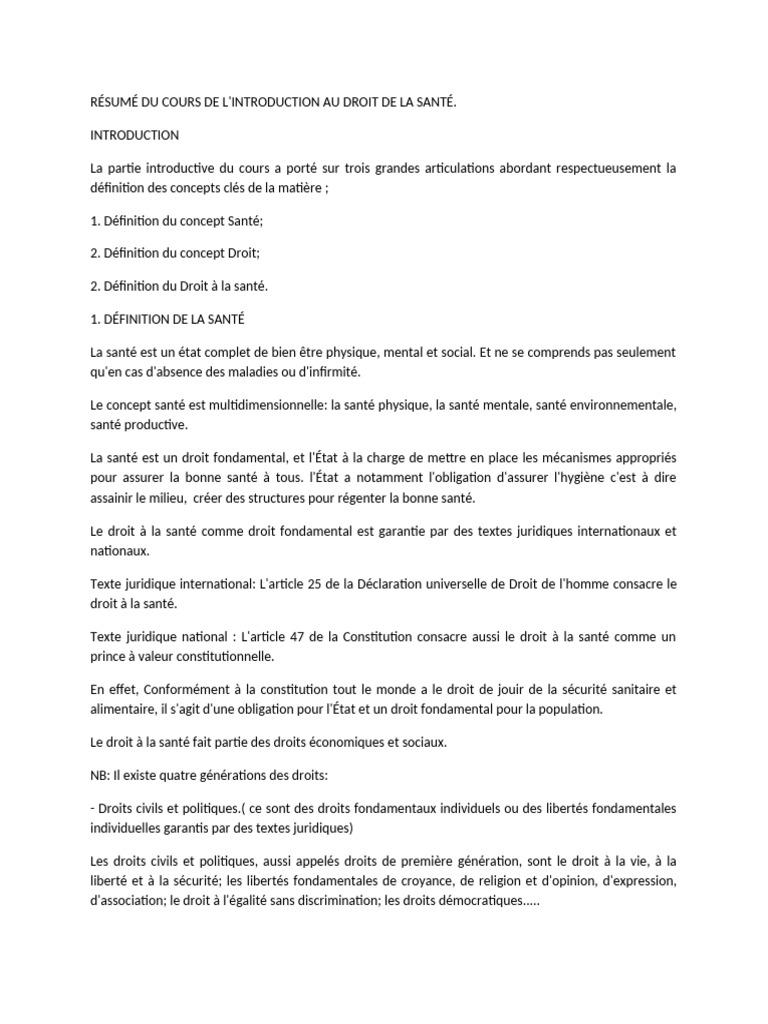 Résumé Du Cours de Droit À La Santé | PDF | Droits fondamentaux | Sécurité