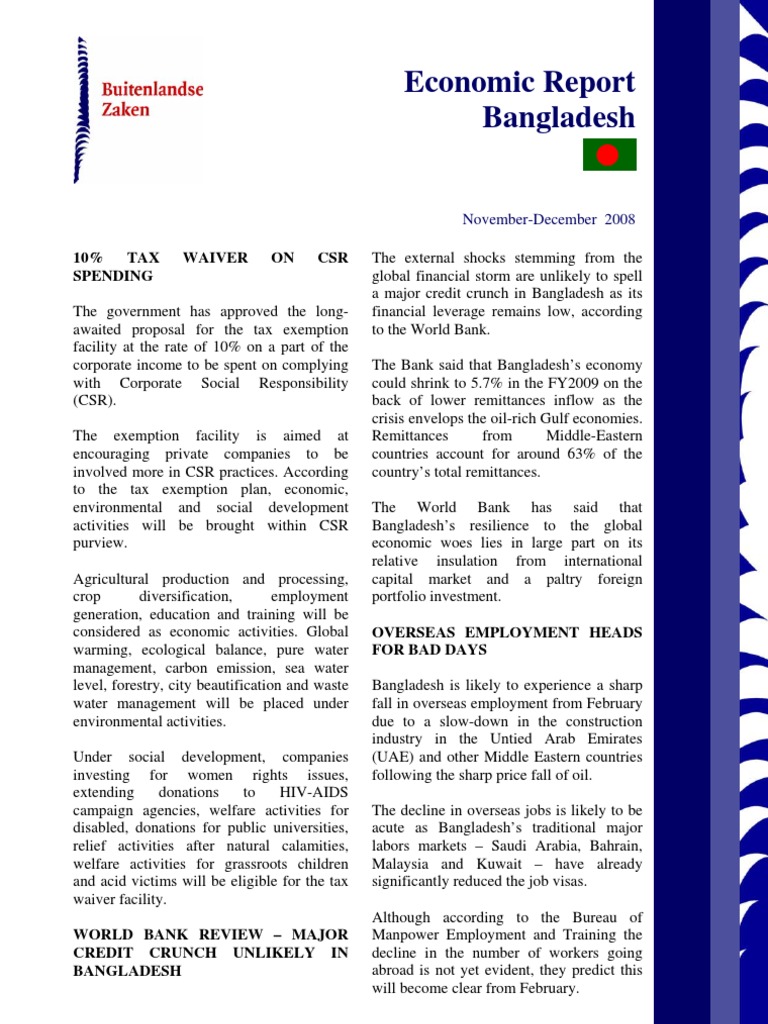Bangladesh Economic Report Nov-Dec 2008 | PDF | Bangladesh | Exports