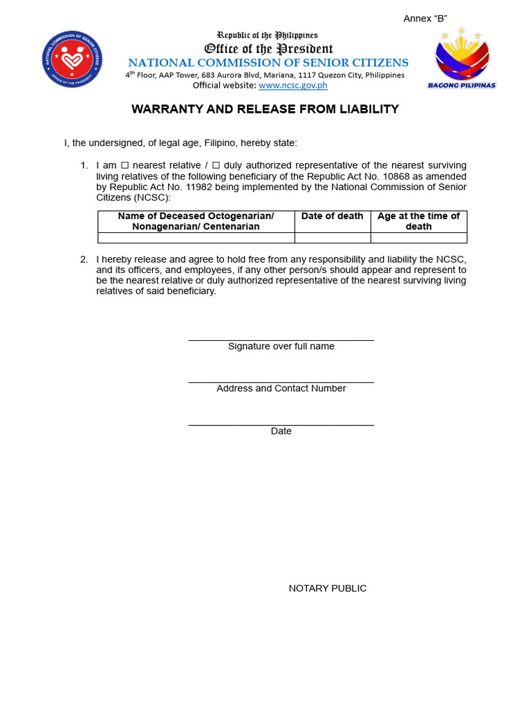 Warranty and Release from Liability Form | PDF