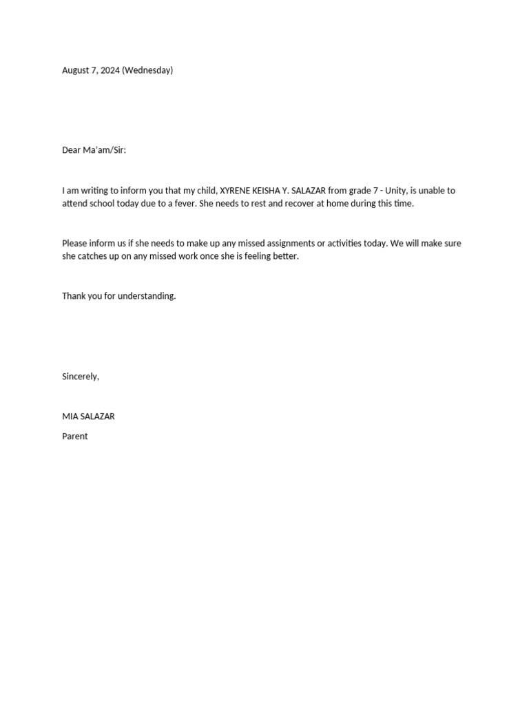 Excuse Letter | PDF