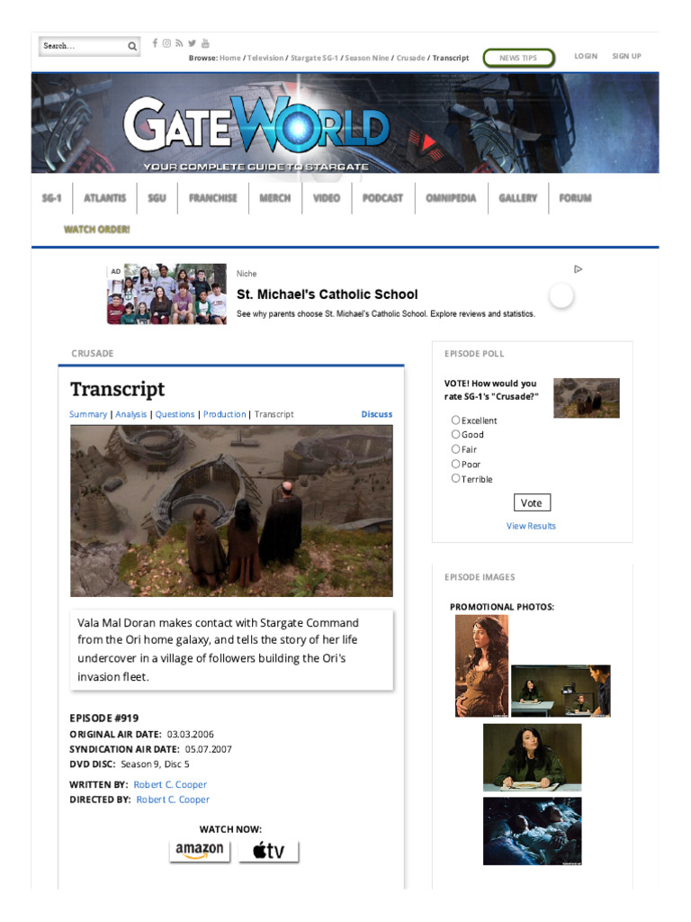 Crusade - Transcript (Stargate SG-1) GateWorld | PDF | Mythology Of ...