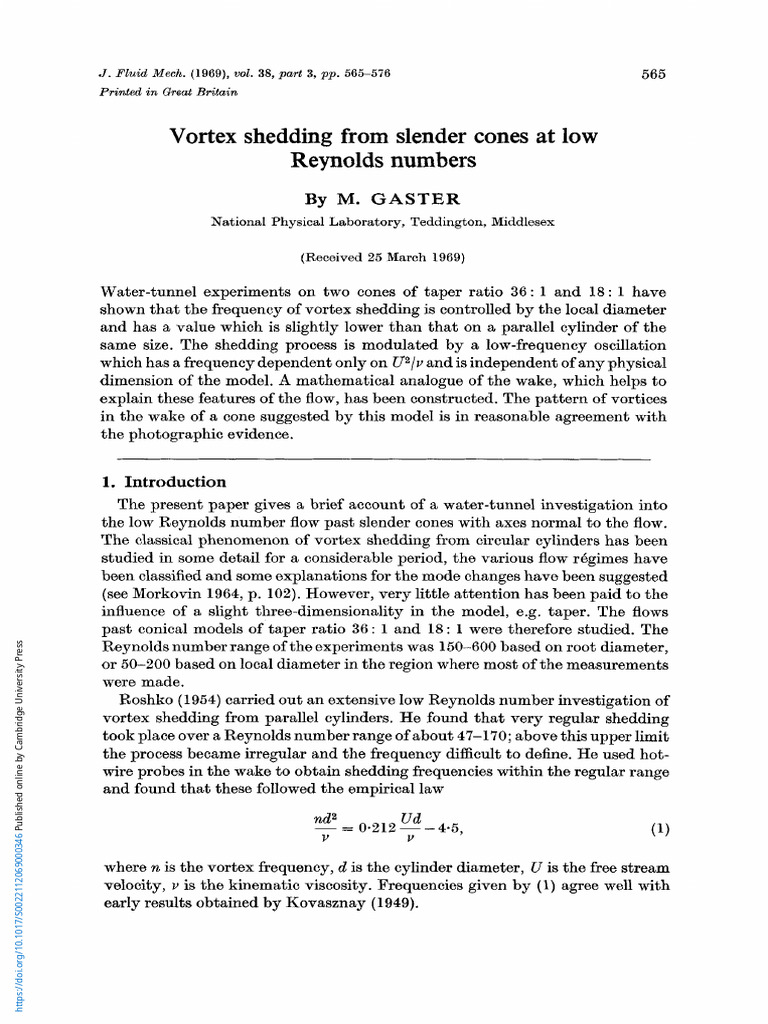 Vortex Shedding From Slender Cones at Low Reynolds Numbers | PDF ...