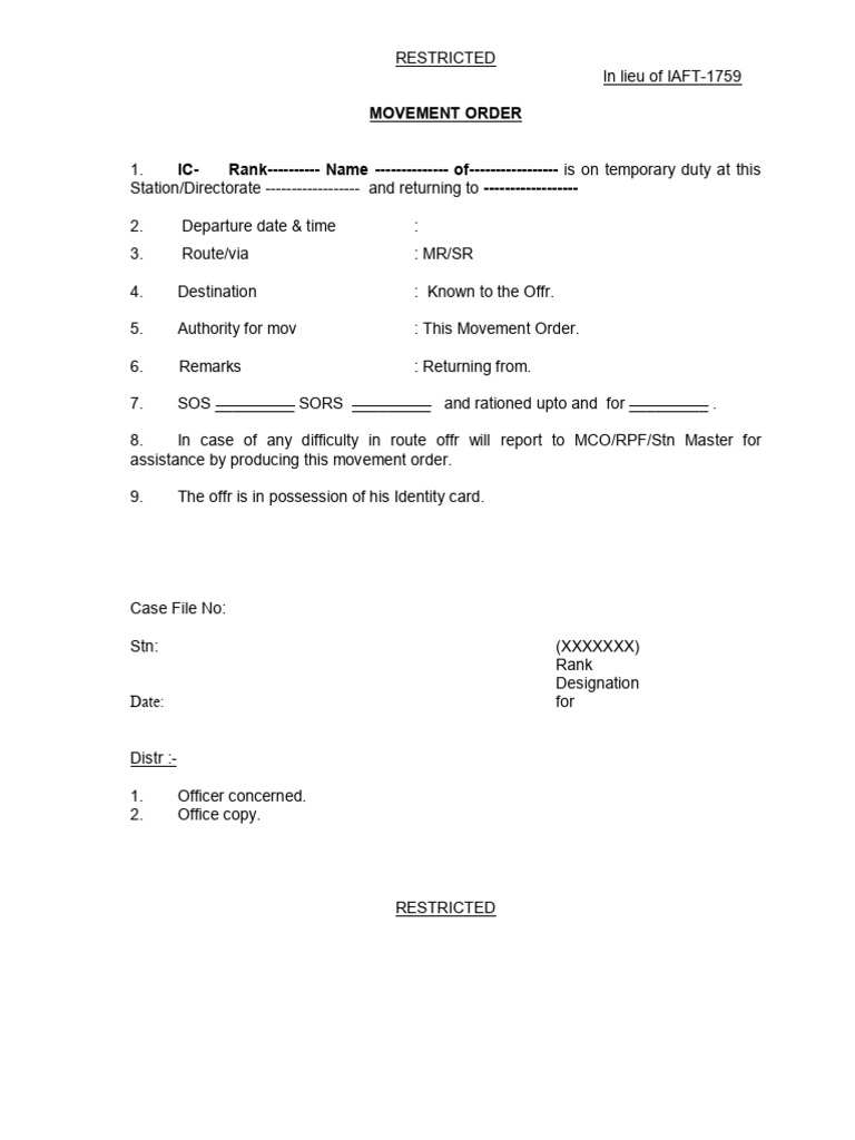Army Movement Order Template | PDF