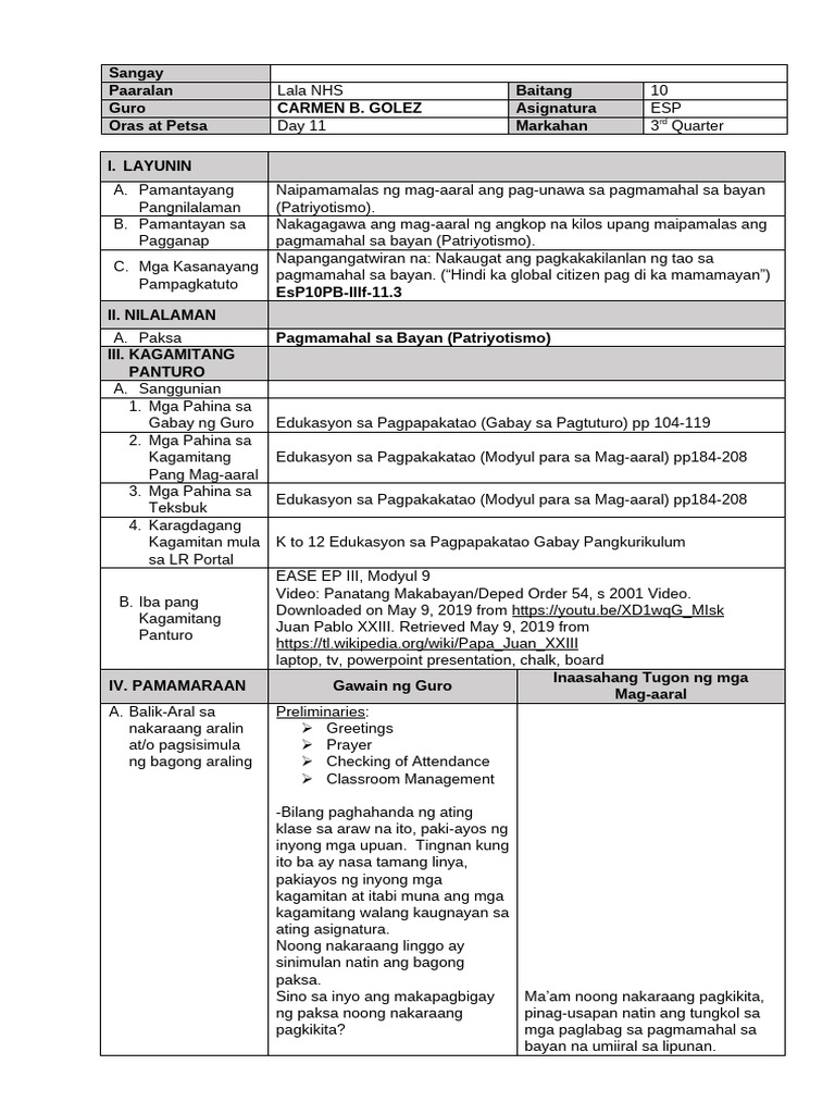 EsP 11.3 Day 11 | PDF
