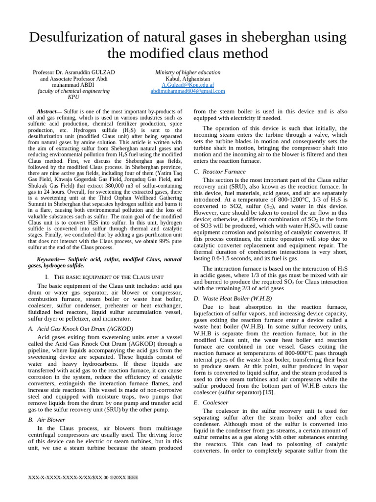 Modified Claus Method for Gas Desulfurization | PDF | Boiler | Combustion