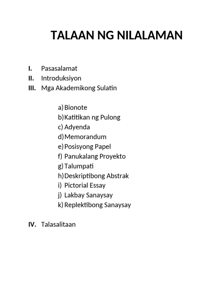 Talaan NG Nilalaman | PDF
