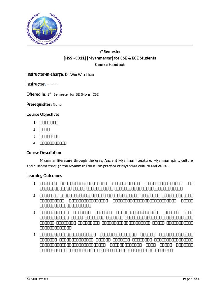 HSS-C011 Course Handout I Sem (KG+12) | PDF
