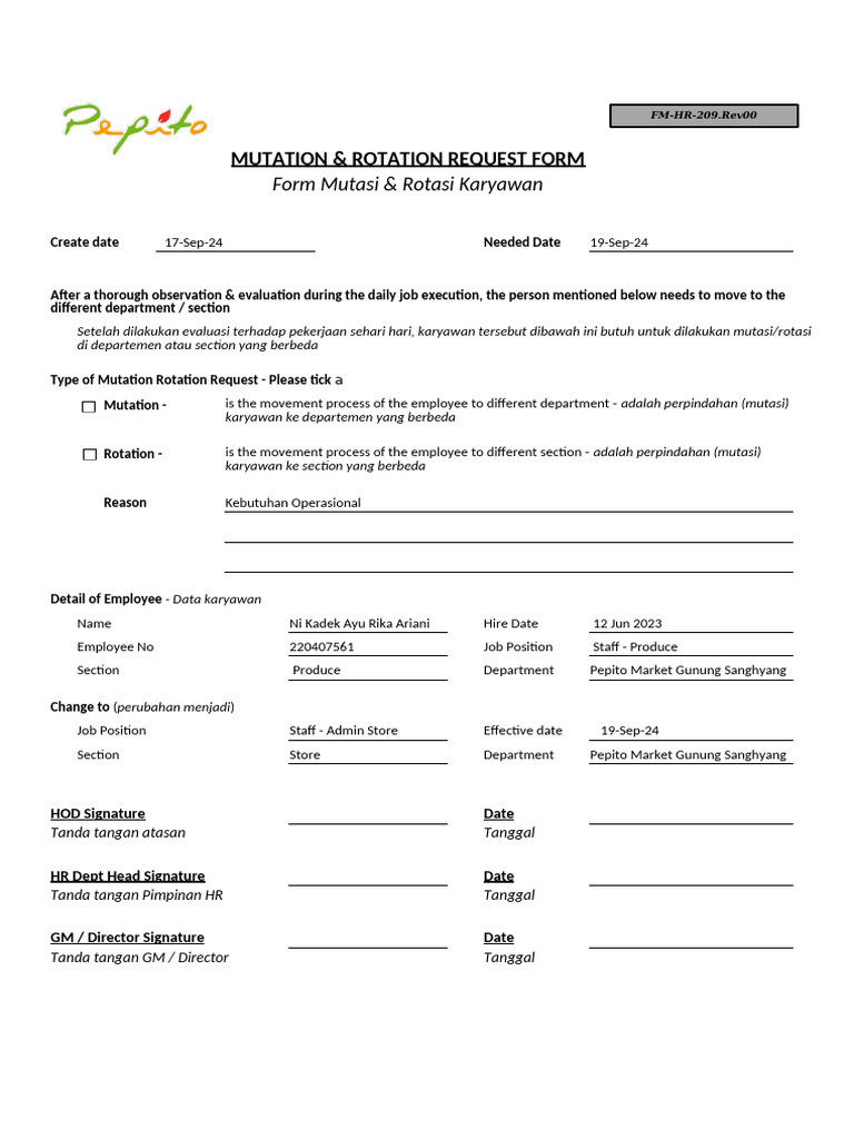 Employee Mutation & Rotation Request Form | PDF