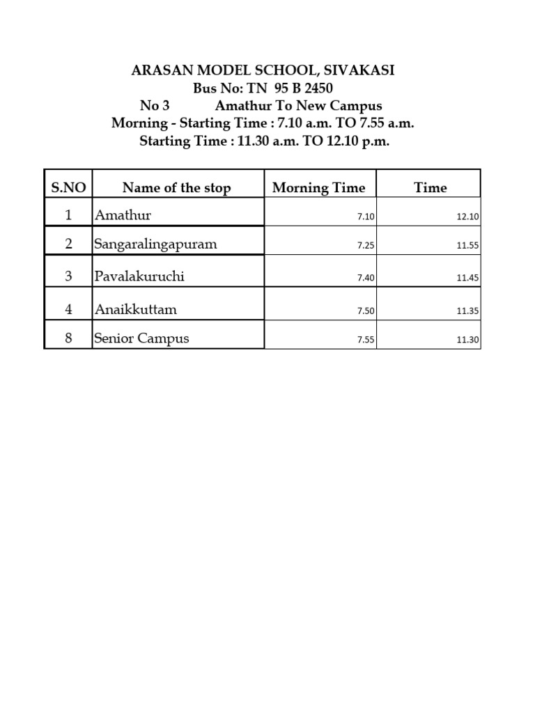 Bus no 3 amathur route pdf