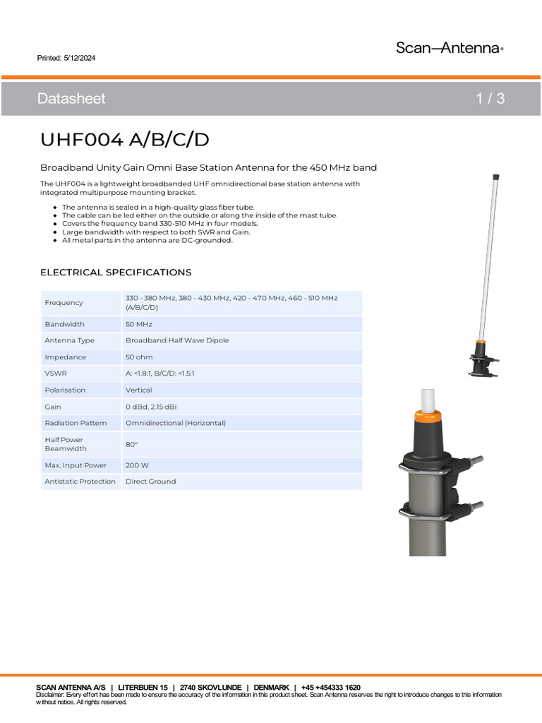 UHF004 Broadband Omnidirectional Antenna | PDF | Antenna (Radio ...