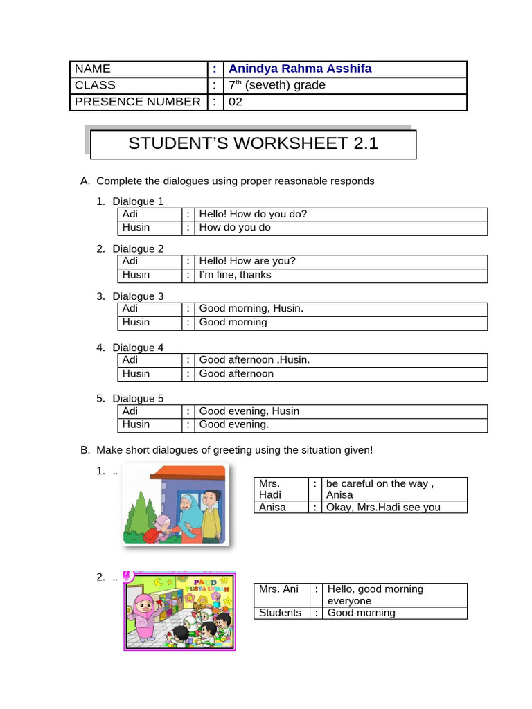 7th Grade Dialogue Completion Exercises | PDF