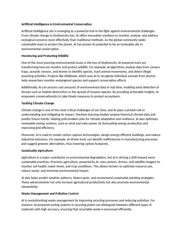 AI Solutions for Environmental Conservation | PDF | Intelligence (AI ...