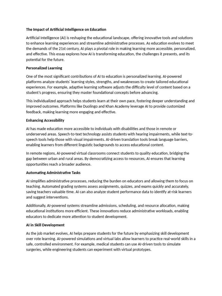 AI's Transformative Role in Education | PDF | Artificial Intelligence ...