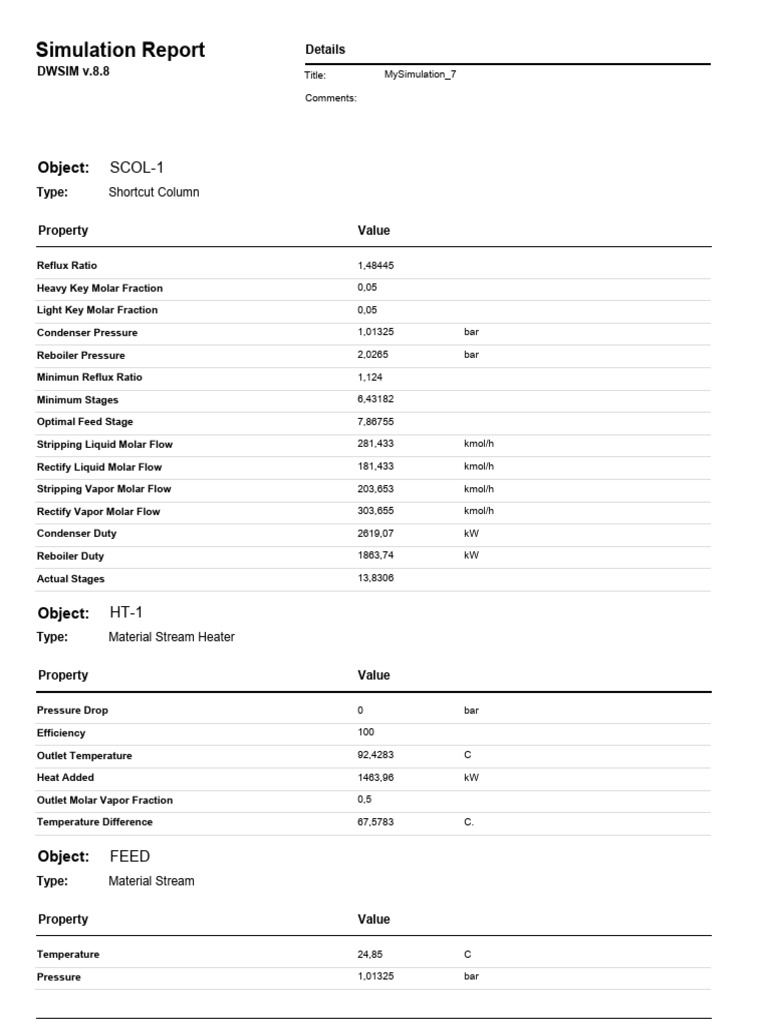 Shortcut report | PDF | Liquids | Enthalpy