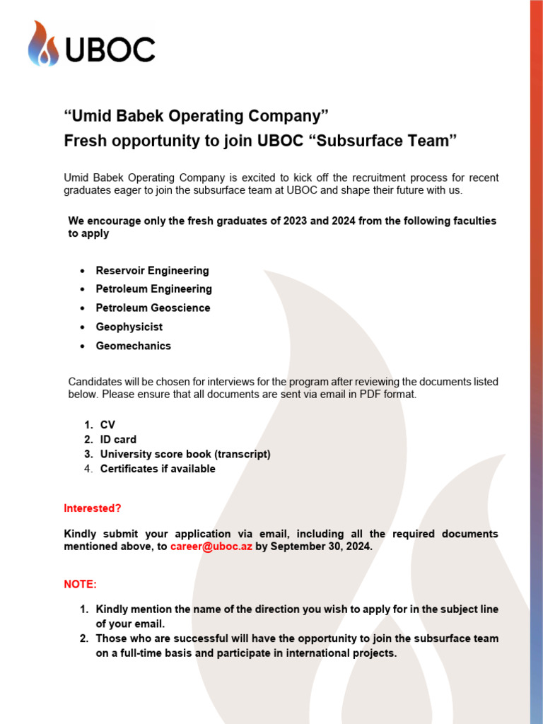 UBOC Subsurface Team Recruitment 2024 | PDF