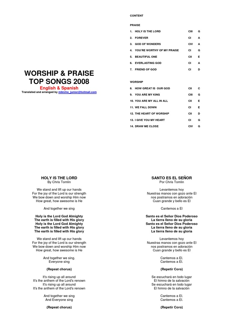 CCLI Top Worship and Praise Songs 2008 Translated Into Spanish PDF