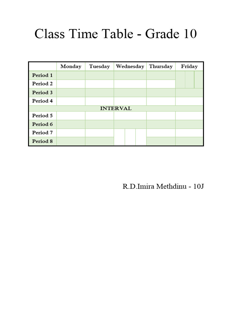 Grade 10 Class Time Table Pdf