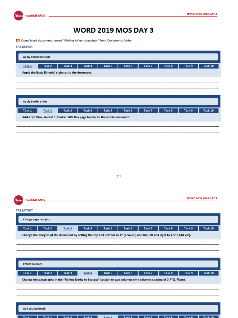 Word 2019 MOS Day 3 Tasks Guide | PDF | Computing | Text