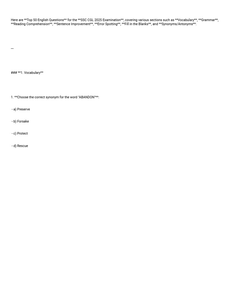 SSC CGL 2025 English Questions | PDF | Linguistics | Grammar