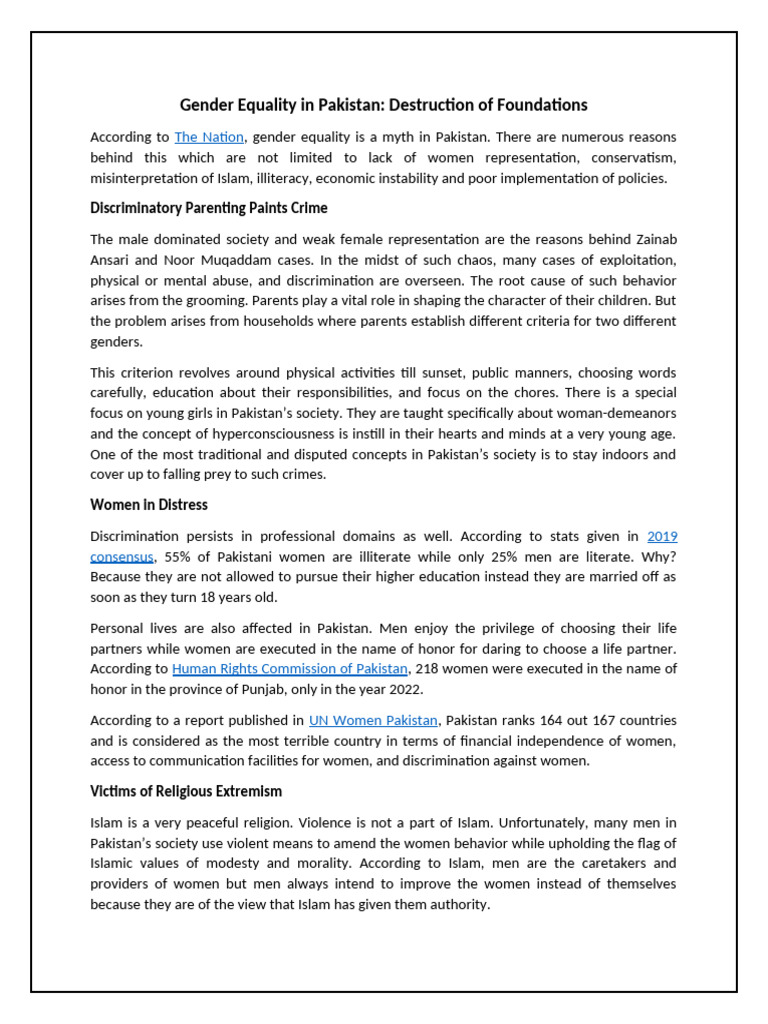 Op-Ed On Gender Equality in Pakistan by Saad Burney | PDF | Gender ...