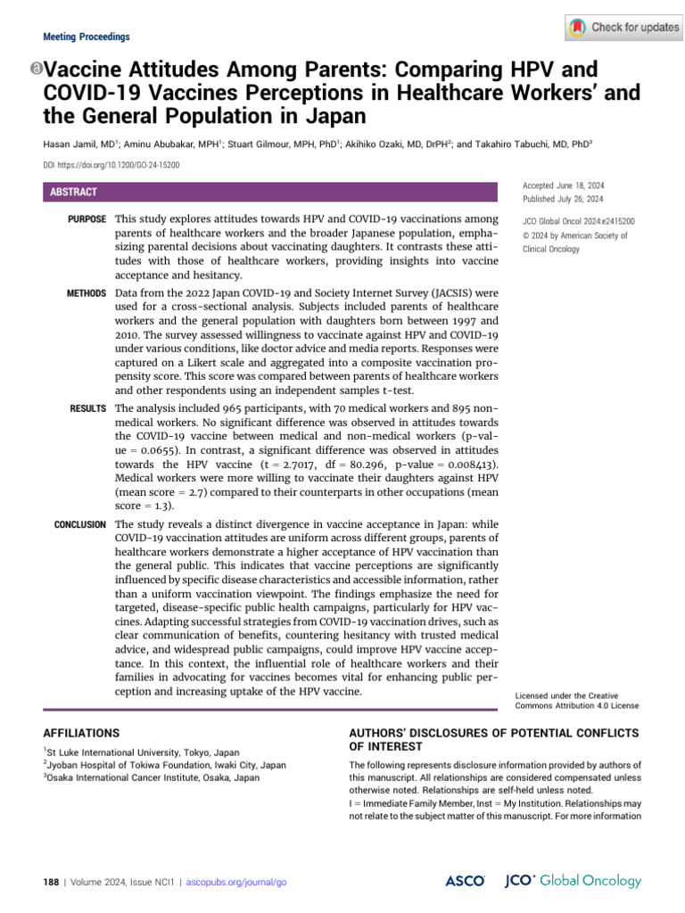 Jamil Et Al 2024 Vaccine Attitudes Among Parents Comparing HPV and ...