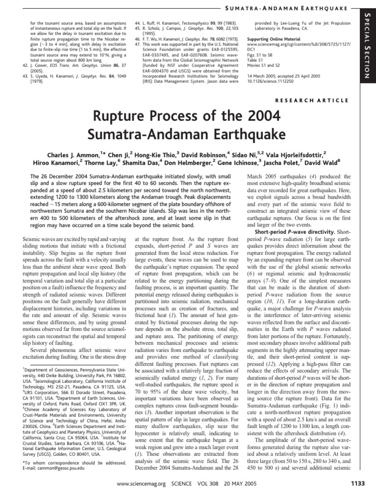 Rupture Process of The 2004 Sumatra-Andaman Earthquake: Tectonophysics ...