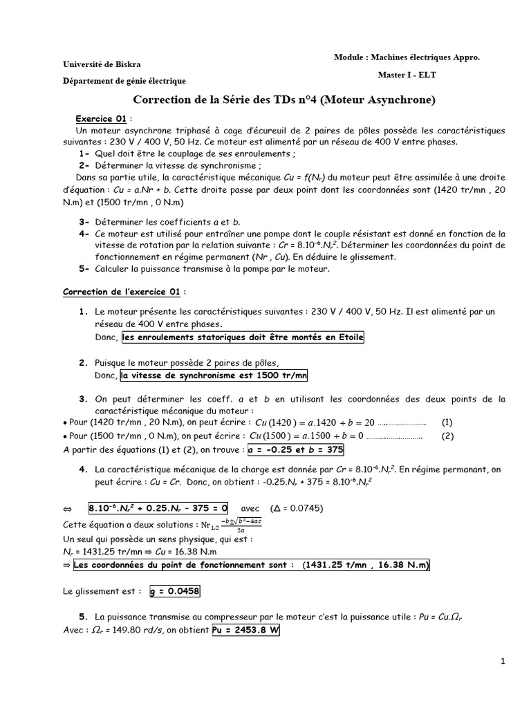 Correction Exercice Moteur Asynchrone | PDF | Biens manufacturés | Quantité