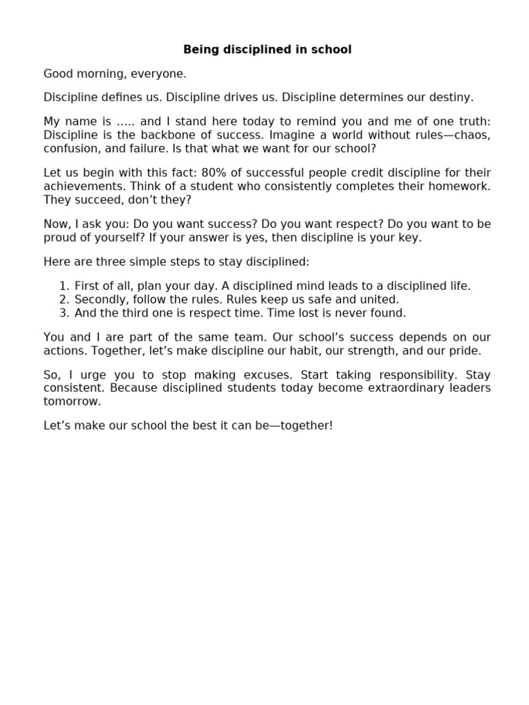 Importance of Discipline in School | PDF