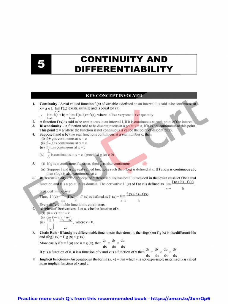 Class 12 Maths Formula Chapter-5 | PDF